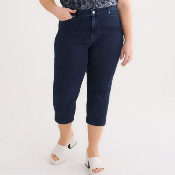 Penningtons Curvy Fit Denim Capri Dark Wash Jeans d/C Plus Size 20 New Summer - Picture 2 of 11